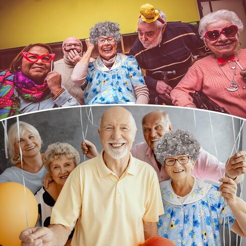Yaomiao 8Pcs Old Lady Costume Set for Women Fat Suits Grandma Dress Suits Short Sleeve Robe Granny Wig Crutch in Saudi Arabia