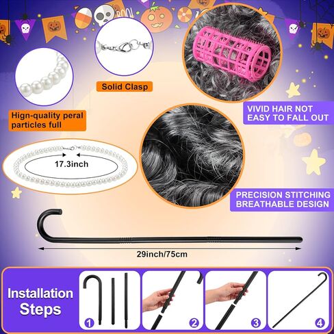 Yaomiao 8Pcs Old Lady Costume Set for Women Fat Suits Grandma Dress Suits Short Sleeve Robe Granny Wig Crutch in Kuwait