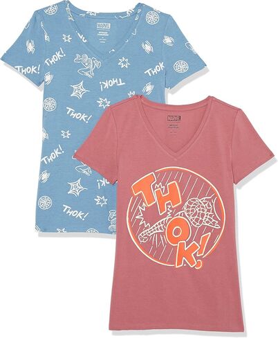Amazon Essentials Disney | Marvel | Star Wars | Princess Women's Classic-Fit Short-Sleeve V-Neck T-Shirt, Multipacks in Kuwait
