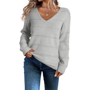 EVALESS Women's Crochet Sweater Top Hollow Out Long Sleeve Pullover Tops Spring Fall Clothes