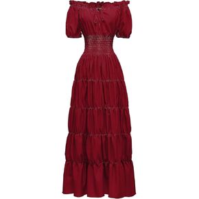Oylchly Renaissance Costume Women's Medieval Chemise Peasant Dress with Short Sleeve