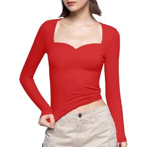PUMIEY Women's Long Sleeve T Shirts Sweetheart Neck - Slim Fit Going Out Tops Sexy Basic Tee Smoke Cloud Pro Collection in Kuwait