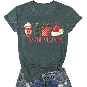 SUEOSU Women Tis The Season Christmas Tree Snack Cakes Christmas Hats Coffee Santa Family Matching Christmas Shirt in Kuwait