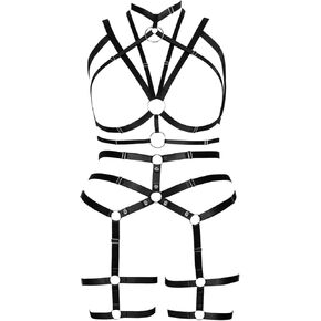 Plus Size Woman Lingerie Garter Belt Set Cage Body Breast Harness Strappy Club Party Rave EDC Punk Goth Clothing