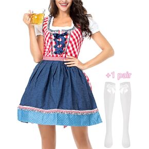 RAAIBB Oktoberfest Costumes Women German Dirndl Dresses Bavarian Drindles Dress Oktoberfest Outfits Beer Girl Pink with Socks in Kuwait