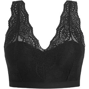 OYOANGLE Women's Plus Size Floral Lace Wireless Bra V Neck Full Coverage Bralette
