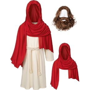 Irtysh Kids يسوع القديس الدينية الكتاب المقدس رداء فستان بتصميم حالم زي شعر مستعار شارب وشاح شال الخصر حبل مجموعة