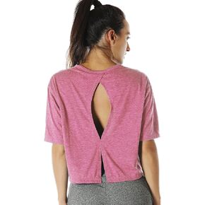 icyzone Open Back Workout Top Shirts - Yoga t-Shirts Activewear Exercise Crop Tops for Women