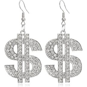 Dainty Chic Creative Sparkly Crystal Dollar Sign Dangle Earrings Charm Personalized Glitter Rhinestone Money Hook Drop Earring for Women Girls Statement Jewelry Earrings in Kuwait
