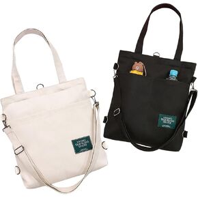 2PCS Canvas Tote Crossbody Shoulder Bag for Women Casual Handbags with with Inner Zipper Pocket Big Capacity Purse for Work Shopping Travel Daily Beige & Black in Kuwait