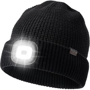 قبعة صغيرة مع ضوء، قبعة شتوية من صوف الميرينو LED قبعة صغيرة قابلة لإعادة الشحن عبر USB هدية للرجال والنساء in Kuwait