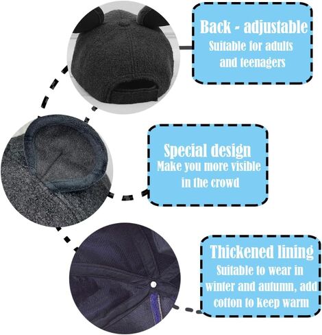 قطعة واحدة من قبعة بيسبول الفأر، قبعة الفأر، قبعة بيسبول بأذني الفأر للبالغين (أسود) in Kuwait