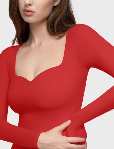 PUMIEY Women's Long Sleeve T Shirts Sweetheart Neck - Slim Fit Going Out Tops Sexy Basic Tee Smoke Cloud Pro Collection in Kuwait