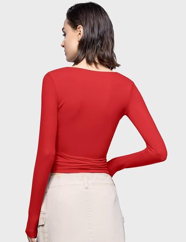 PUMIEY Women's Long Sleeve T Shirts Sweetheart Neck - Slim Fit Going Out Tops Sexy Basic Tee Smoke Cloud Pro Collection in Kuwait