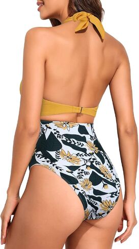 Hilor Women's One Piece Swimsuit Sexy Cutout Halter Bathing Suits Crossover High Cut Monokini Swimwear in Kuwait