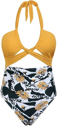 Hilor Women's One Piece Swimsuit Sexy Cutout Halter Bathing Suits Crossover High Cut Monokini Swimwear in Kuwait