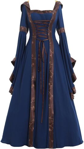 CosplayDiy Women's Gothic Victorian Witch Vampire Dress Medieval Renaissance Hooded Dress Trumpet Sleeves Cosplay Gown Dress in Kuwait