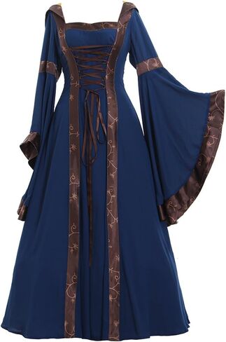 CosplayDiy Women's Gothic Victorian Witch Vampire Dress Medieval Renaissance Hooded Dress Trumpet Sleeves Cosplay Gown Dress in Kuwait