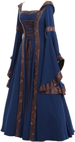CosplayDiy Women's Gothic Victorian Witch Vampire Dress Medieval Renaissance Hooded Dress Trumpet Sleeves Cosplay Gown Dress in Kuwait