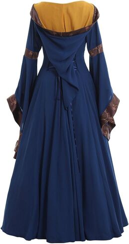 CosplayDiy Women's Gothic Victorian Witch Vampire Dress Medieval Renaissance Hooded Dress Trumpet Sleeves Cosplay Gown Dress in Kuwait