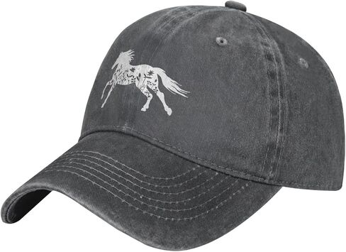 Women's Floral and Horse Hat Adjustable Washed Vintage Baseball Cap for Mom Dad in Kuwait