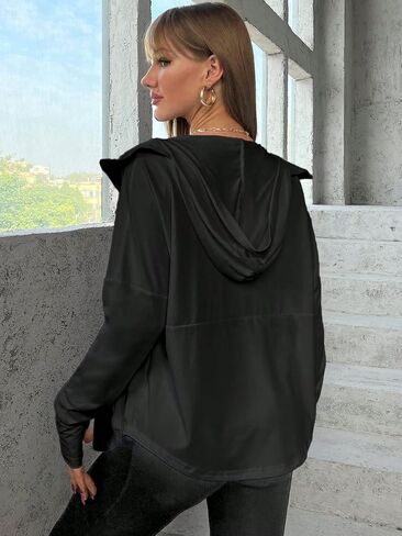 GORGLITTER Women's Zip Up Workout Jacket with Pockets Long Sleeve Hooded Athletic Lightweight Track Jackets in Saudi Arabia