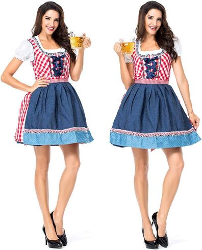 RAAIBB Oktoberfest Costumes Women German Dirndl Dresses Bavarian Drindles Dress Oktoberfest Outfits Beer Girl Pink with Socks in Kuwait