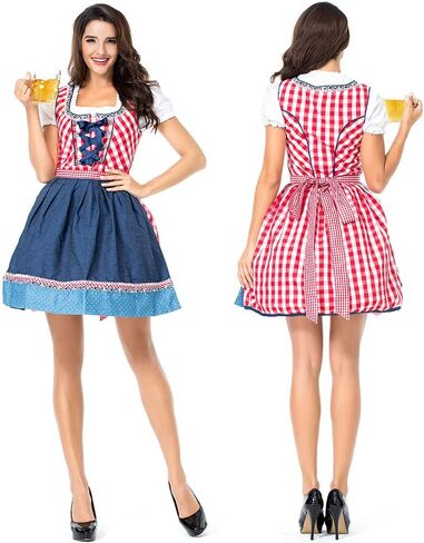 RAAIBB Oktoberfest Costumes Women German Dirndl Dresses Bavarian Drindles Dress Oktoberfest Outfits Beer Girl Pink with Socks in Kuwait