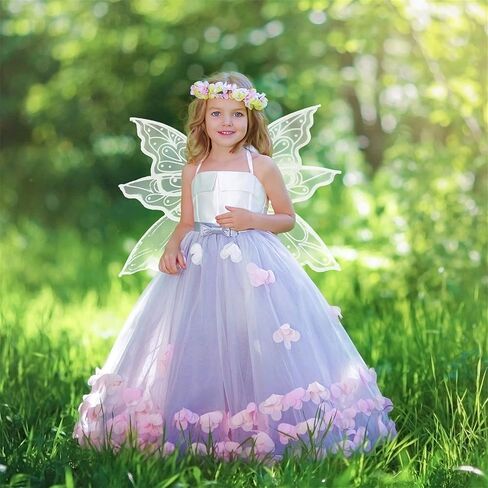 فستان Lizxun Fairy Wing Halloween أنيق بجناح فراشة الأورجانزا للفتيات والنساء لأداء الأدوار in Kuwait