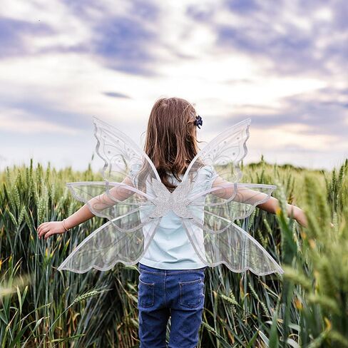 فستان Lizxun Fairy Wing Halloween أنيق بجناح فراشة الأورجانزا للفتيات والنساء لأداء الأدوار in Kuwait