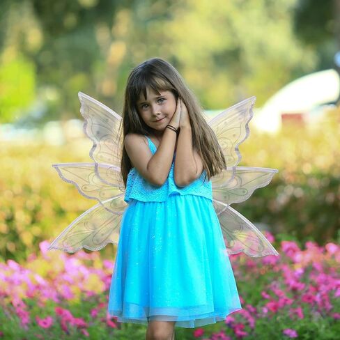 فستان Lizxun Fairy Wing Halloween أنيق بجناح فراشة الأورجانزا للفتيات والنساء لأداء الأدوار in Kuwait