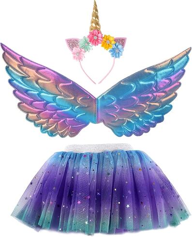 Creatoy Toddler Fairy-Unicorn-Wings-Costume for Girls 2-7 Y/O Unicorn Gifts Pretend Play Halloween Birthday Party Favors in Kuwait