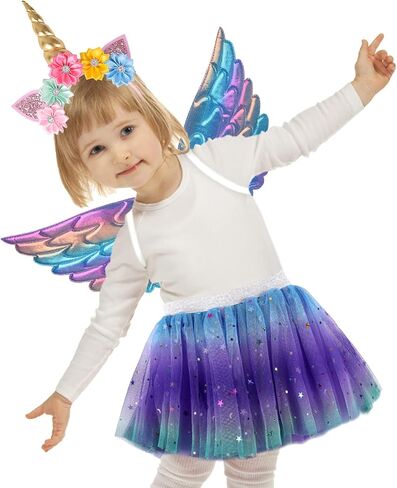 Creatoy Toddler Fairy-Unicorn-Wings-Costume for Girls 2-7 Y/O Unicorn Gifts Pretend Play Halloween Birthday Party Favors in Kuwait