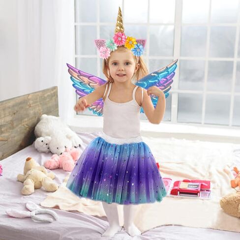 Creatoy Toddler Fairy-Unicorn-Wings-Costume for Girls 2-7 Y/O Unicorn Gifts Pretend Play Halloween Birthday Party Favors in Kuwait