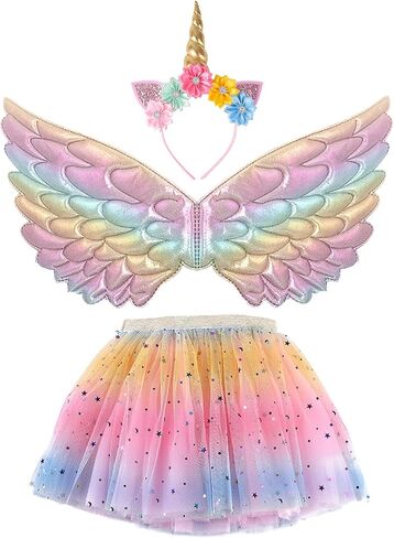 Creatoy Toddler Fairy-Unicorn-Wings-Costume for Girls 2-7 Y/O Unicorn Gifts Pretend Play Halloween Birthday Party Favors in Kuwait
