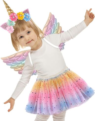 Creatoy Toddler Fairy-Unicorn-Wings-Costume for Girls 2-7 Y/O Unicorn Gifts Pretend Play Halloween Birthday Party Favors in Kuwait