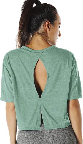 icyzone Open Back Workout Top Shirts - Yoga t-Shirts Activewear Exercise Crop Tops for Women in Saudi Arabia