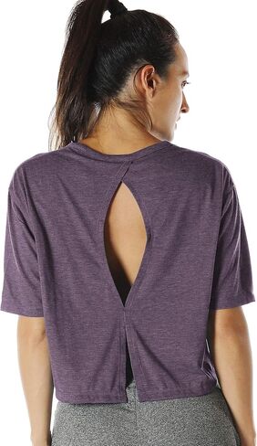 icyzone Open Back Workout Top Shirts - Yoga t-Shirts Activewear Exercise Crop Tops for Women in Saudi Arabia