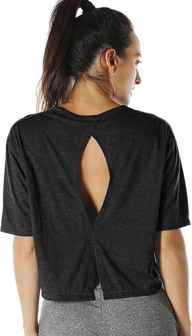 icyzone Open Back Workout Top Shirts - Yoga t-Shirts Activewear Exercise Crop Tops for Women in Saudi Arabia