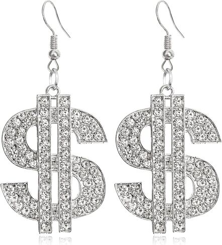 Dainty Chic Creative Sparkly Crystal Dollar Sign Dangle Earrings Charm Personalized Glitter Rhinestone Money Hook Drop Earring for Women Girls Statement Jewelry Earrings in Kuwait