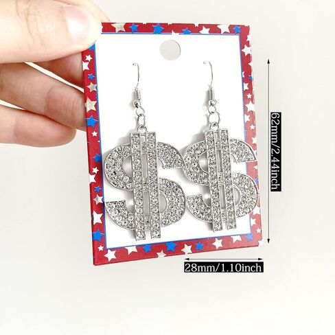 Dainty Chic Creative Sparkly Crystal Dollar Sign Dangle Earrings Charm Personalized Glitter Rhinestone Money Hook Drop Earring for Women Girls Statement Jewelry Earrings in Kuwait