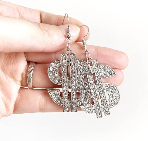 Dainty Chic Creative Sparkly Crystal Dollar Sign Dangle Earrings Charm Personalized Glitter Rhinestone Money Hook Drop Earring for Women Girls Statement Jewelry Earrings in Kuwait