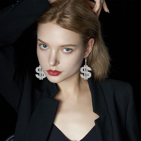 Dainty Chic Creative Sparkly Crystal Dollar Sign Dangle Earrings Charm Personalized Glitter Rhinestone Money Hook Drop Earring for Women Girls Statement Jewelry Earrings in Kuwait