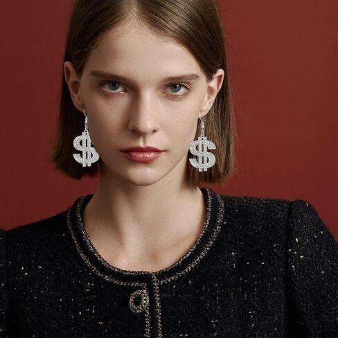 Dainty Chic Creative Sparkly Crystal Dollar Sign Dangle Earrings Charm Personalized Glitter Rhinestone Money Hook Drop Earring for Women Girls Statement Jewelry Earrings in Kuwait