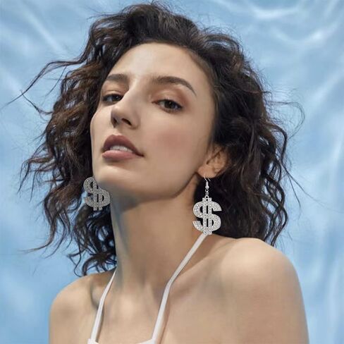 Dainty Chic Creative Sparkly Crystal Dollar Sign Dangle Earrings Charm Personalized Glitter Rhinestone Money Hook Drop Earring for Women Girls Statement Jewelry Earrings in Kuwait