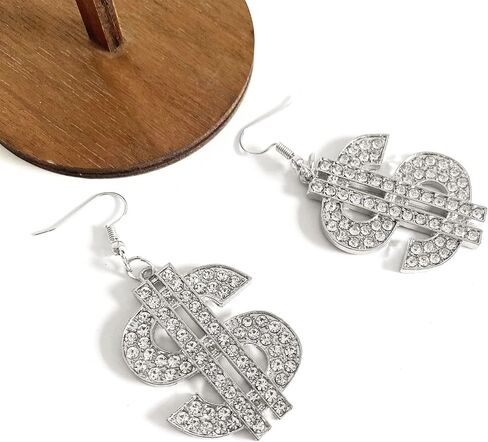 Dainty Chic Creative Sparkly Crystal Dollar Sign Dangle Earrings Charm Personalized Glitter Rhinestone Money Hook Drop Earring for Women Girls Statement Jewelry Earrings in Kuwait