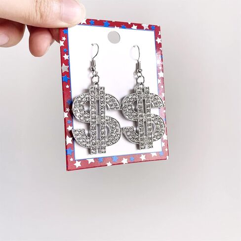 Dainty Chic Creative Sparkly Crystal Dollar Sign Dangle Earrings Charm Personalized Glitter Rhinestone Money Hook Drop Earring for Women Girls Statement Jewelry Earrings in Kuwait