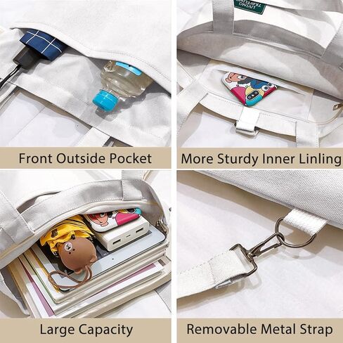 2PCS Canvas Tote Crossbody Shoulder Bag for Women Casual Handbags with with Inner Zipper Pocket Big Capacity Purse for Work Shopping Travel Daily Beige & Black in Kuwait