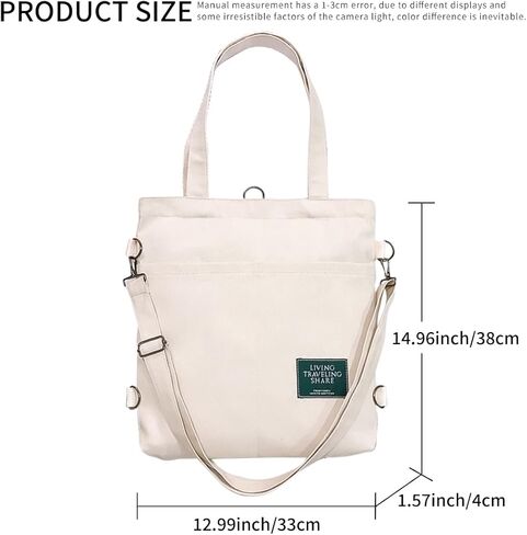 2PCS Canvas Tote Crossbody Shoulder Bag for Women Casual Handbags with with Inner Zipper Pocket Big Capacity Purse for Work Shopping Travel Daily Beige & Black in Kuwait
