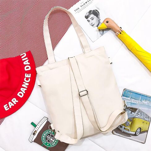 2PCS Canvas Tote Crossbody Shoulder Bag for Women Casual Handbags with with Inner Zipper Pocket Big Capacity Purse for Work Shopping Travel Daily Beige & Black in Kuwait